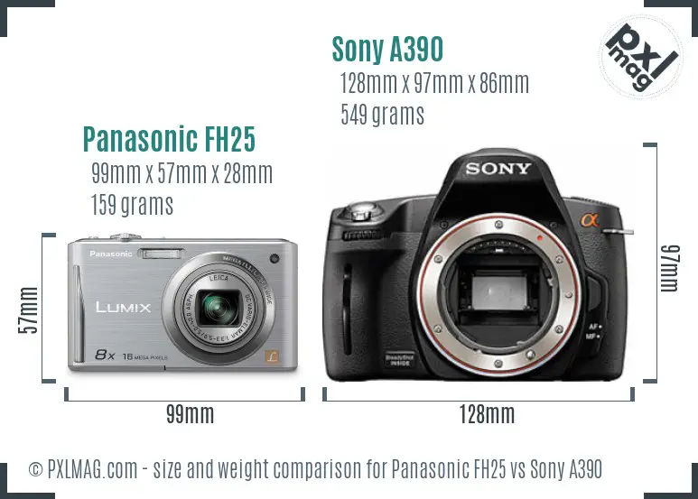 Panasonic FH25 vs Sony A390 size comparison