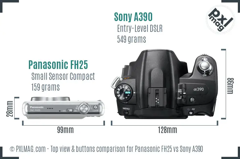Panasonic FH25 vs Sony A390 top view buttons comparison