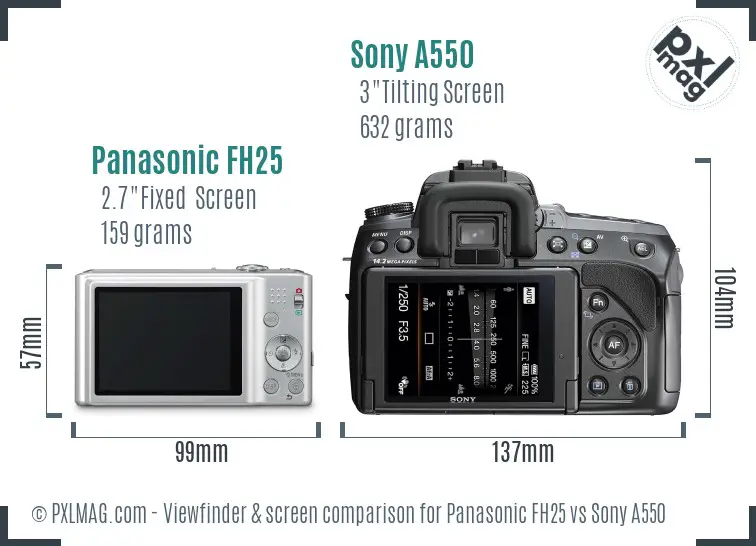 Panasonic FH25 vs Sony A550 Screen and Viewfinder comparison