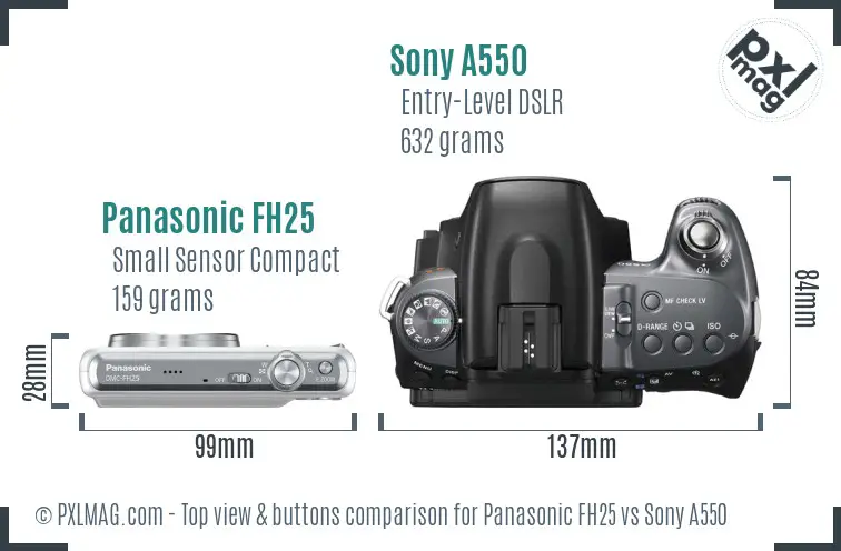 Panasonic FH25 vs Sony A550 top view buttons comparison