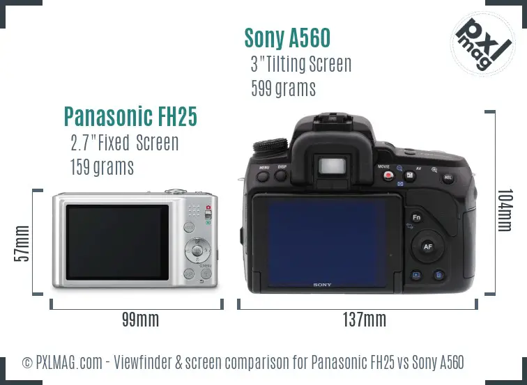 Panasonic FH25 vs Sony A560 Screen and Viewfinder comparison