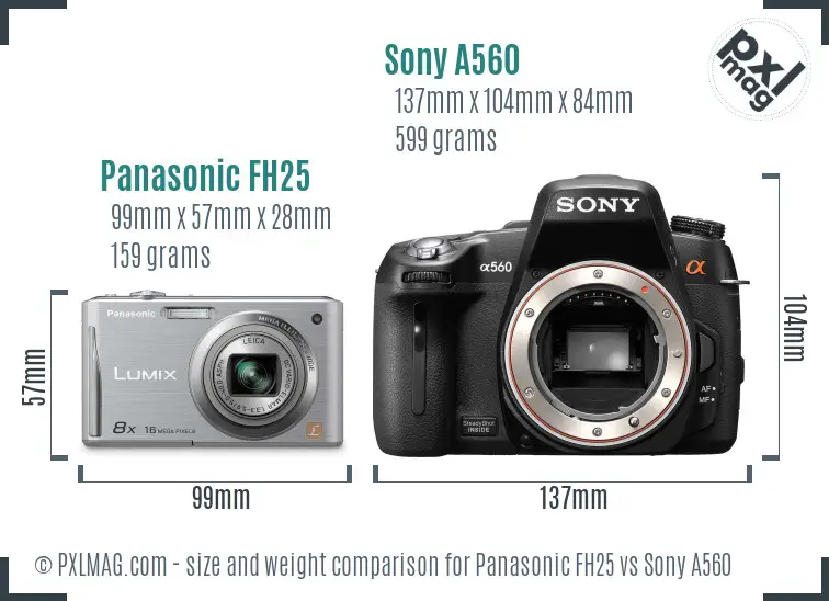 Panasonic FH25 vs Sony A560 size comparison