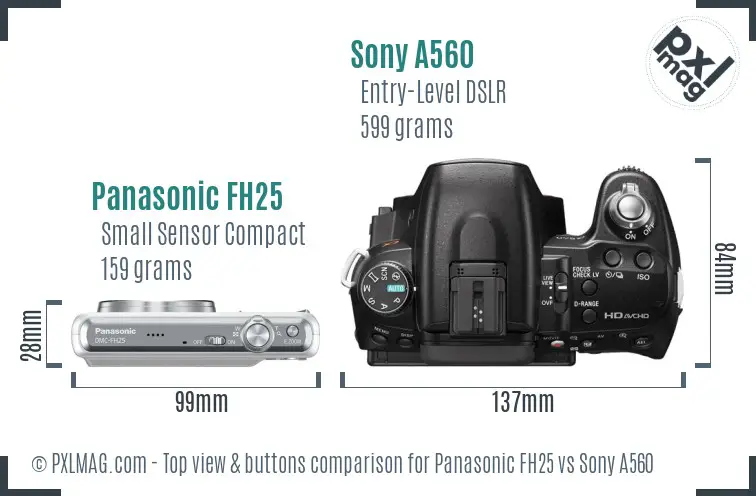 Panasonic FH25 vs Sony A560 top view buttons comparison