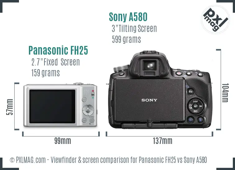 Panasonic FH25 vs Sony A580 Screen and Viewfinder comparison