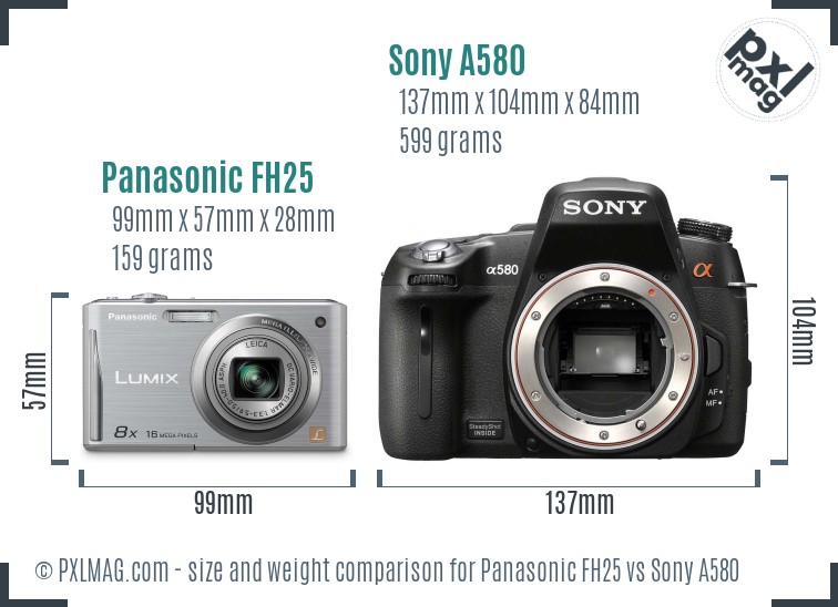 Panasonic FH25 vs Sony A580 size comparison