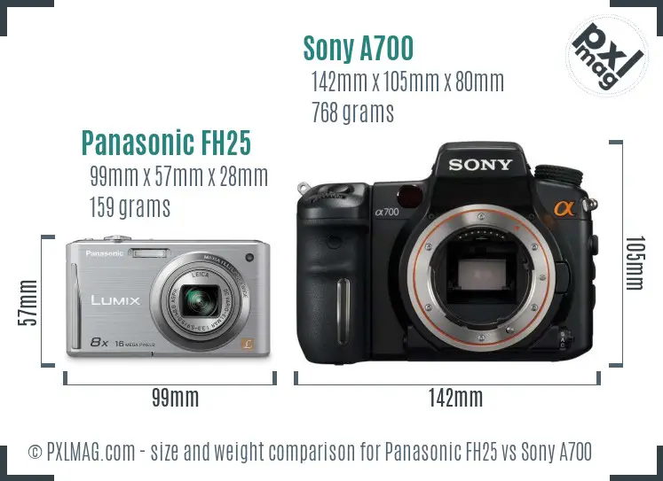 Panasonic FH25 vs Sony A700 size comparison