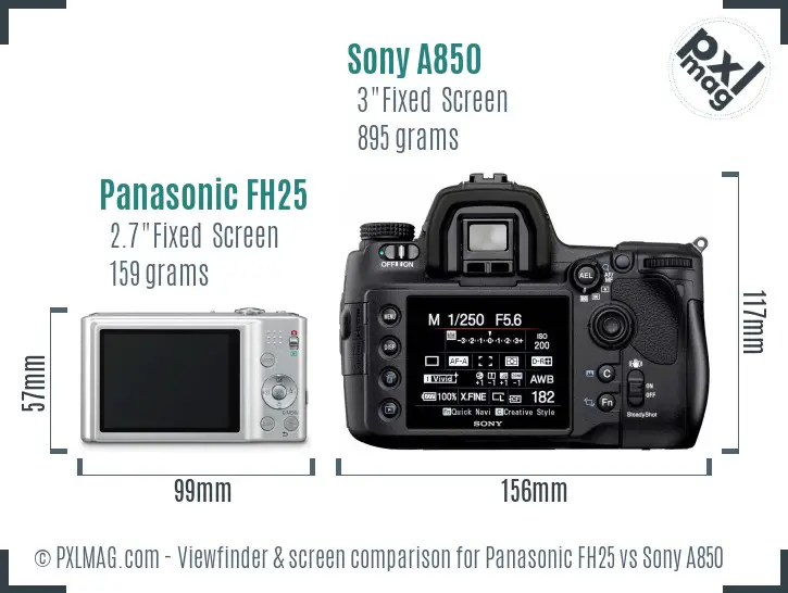 Panasonic FH25 vs Sony A850 Screen and Viewfinder comparison