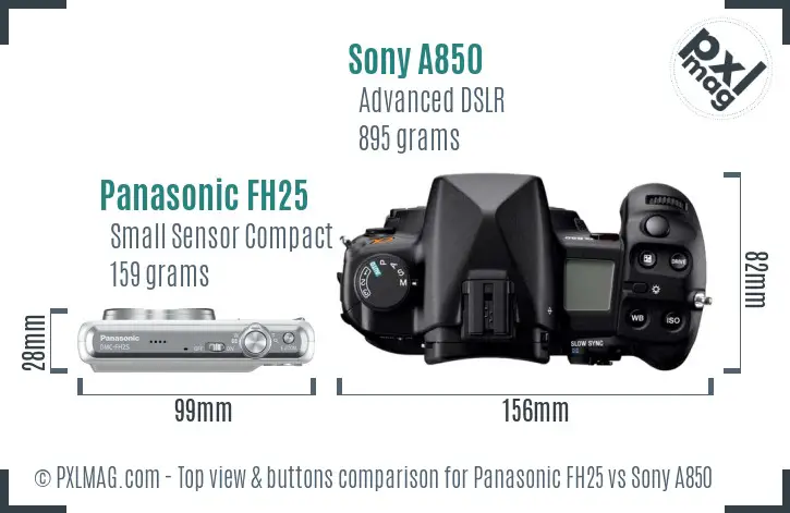 Panasonic FH25 vs Sony A850 top view buttons comparison