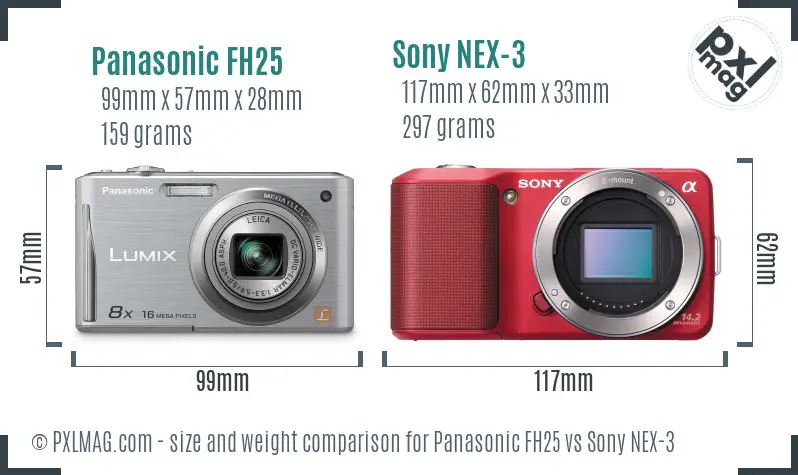 Panasonic FH25 vs Sony NEX-3 size comparison