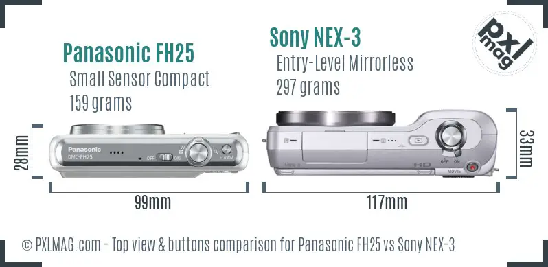 Panasonic FH25 vs Sony NEX-3 top view buttons comparison