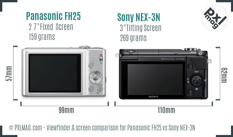 Panasonic FH25 vs Sony NEX-3N Screen and Viewfinder comparison