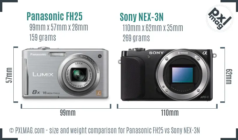 Panasonic FH25 vs Sony NEX-3N size comparison