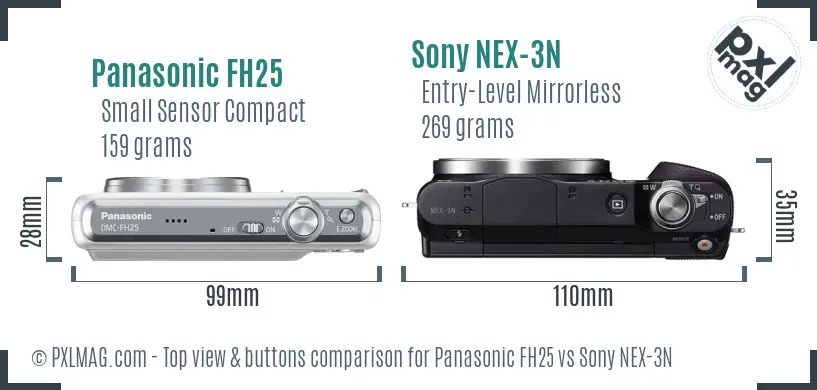 Panasonic FH25 vs Sony NEX-3N top view buttons comparison