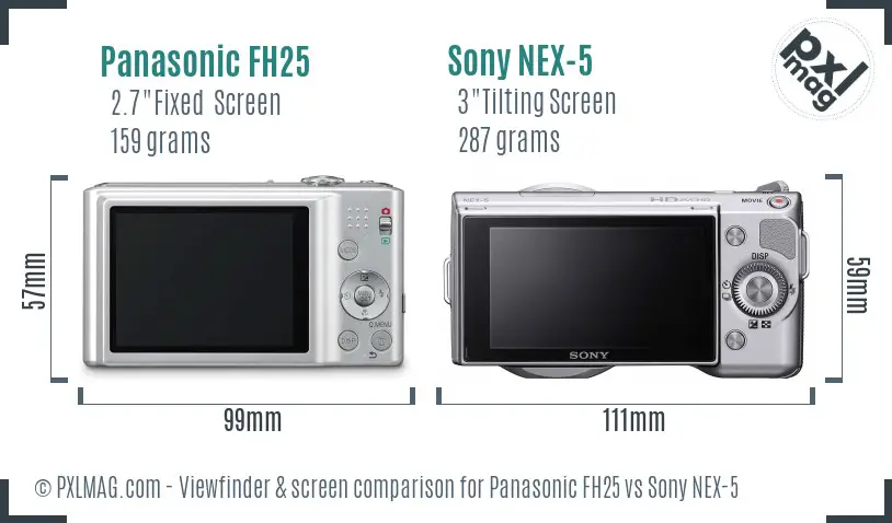 Panasonic FH25 vs Sony NEX-5 Screen and Viewfinder comparison