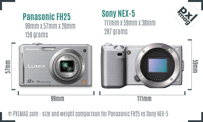 Panasonic FH25 vs Sony NEX-5 size comparison