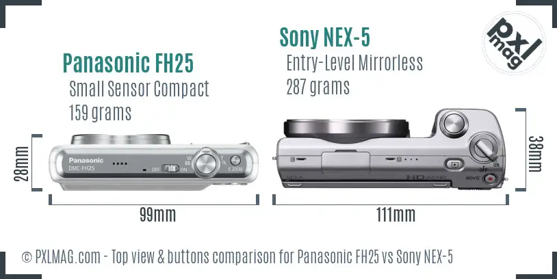 Panasonic FH25 vs Sony NEX-5 top view buttons comparison