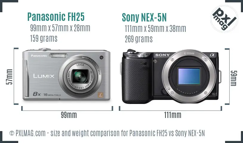 Panasonic FH25 vs Sony NEX-5N size comparison