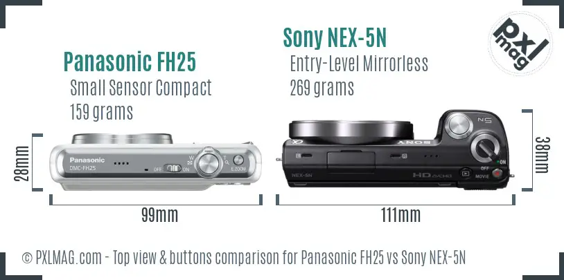 Panasonic FH25 vs Sony NEX-5N top view buttons comparison
