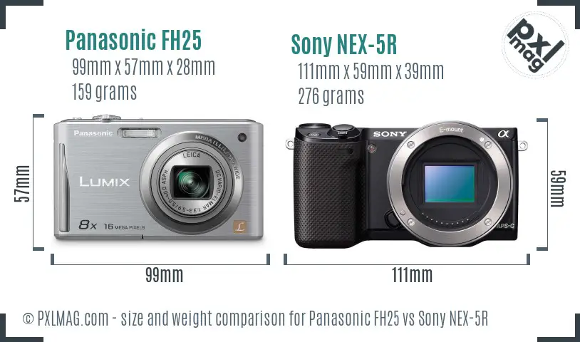 Panasonic FH25 vs Sony NEX-5R size comparison