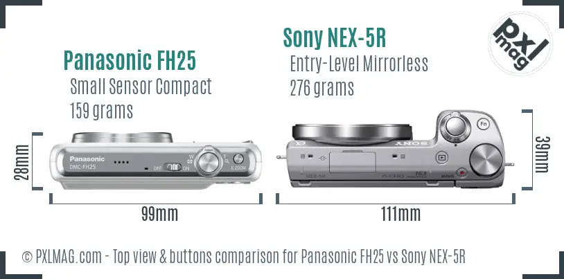 Panasonic FH25 vs Sony NEX-5R top view buttons comparison