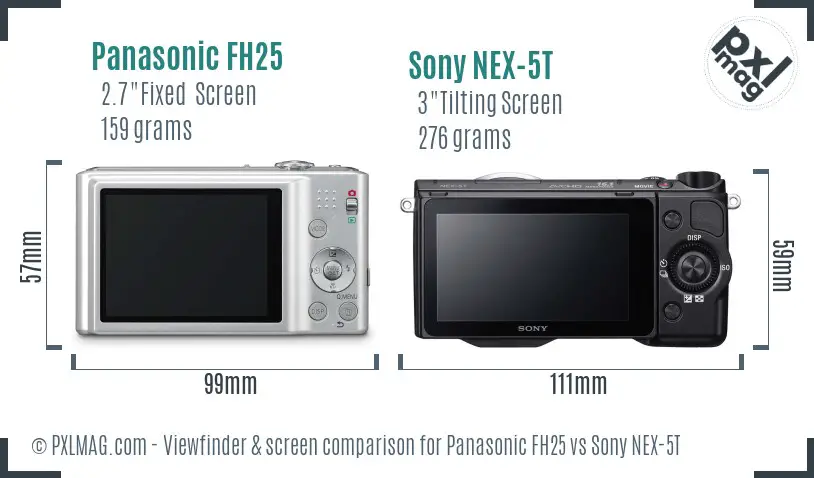 Panasonic FH25 vs Sony NEX-5T Screen and Viewfinder comparison