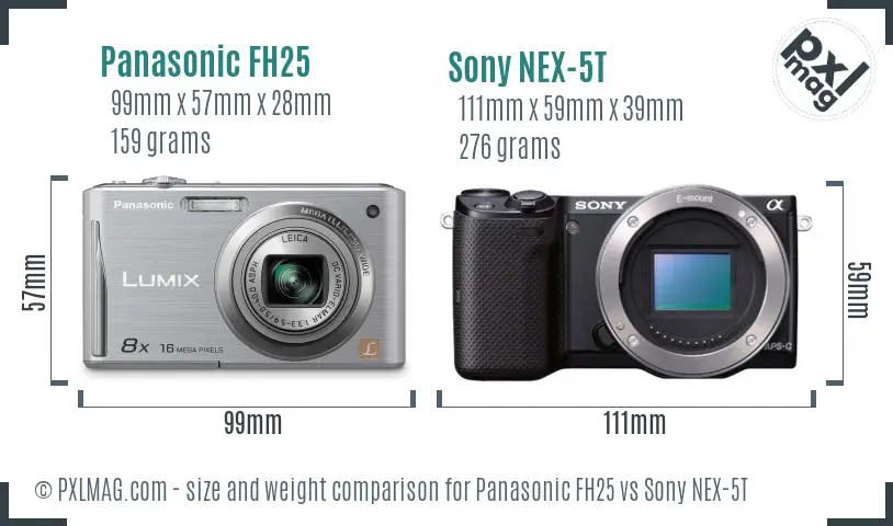 Panasonic FH25 vs Sony NEX-5T size comparison
