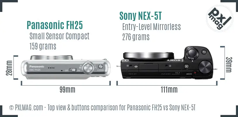 Panasonic FH25 vs Sony NEX-5T top view buttons comparison