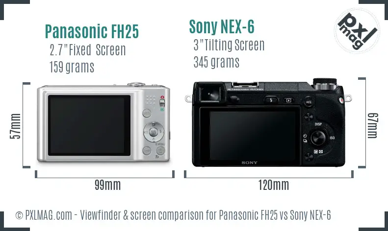 Panasonic FH25 vs Sony NEX-6 Screen and Viewfinder comparison