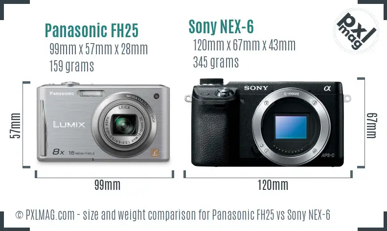 Panasonic FH25 vs Sony NEX-6 size comparison