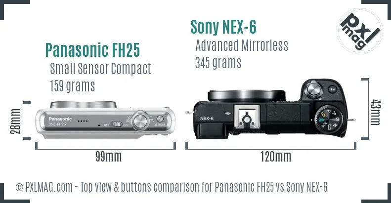 Panasonic FH25 vs Sony NEX-6 top view buttons comparison