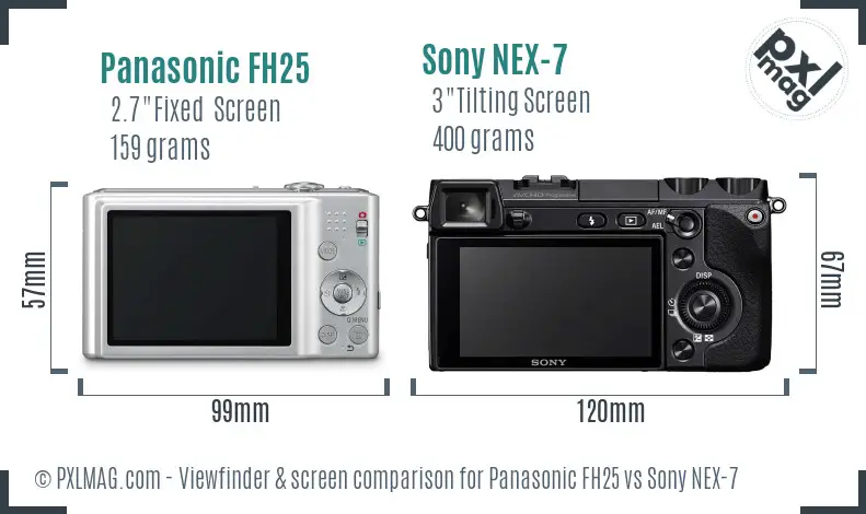 Panasonic FH25 vs Sony NEX-7 Screen and Viewfinder comparison