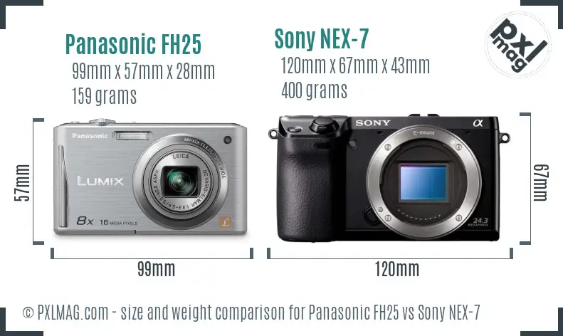 Panasonic FH25 vs Sony NEX-7 size comparison