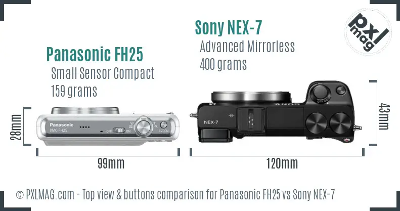 Panasonic FH25 vs Sony NEX-7 top view buttons comparison