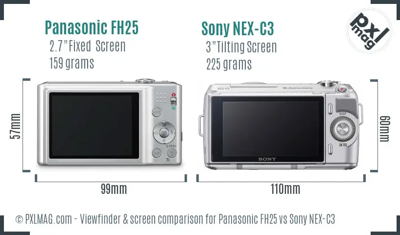 Panasonic FH25 vs Sony NEX-C3 Screen and Viewfinder comparison