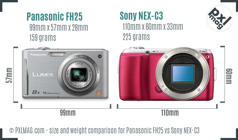 Panasonic FH25 vs Sony NEX-C3 size comparison