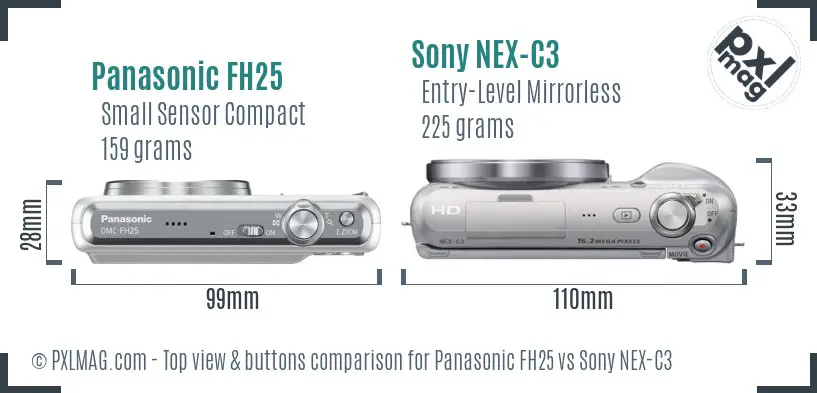Panasonic FH25 vs Sony NEX-C3 top view buttons comparison