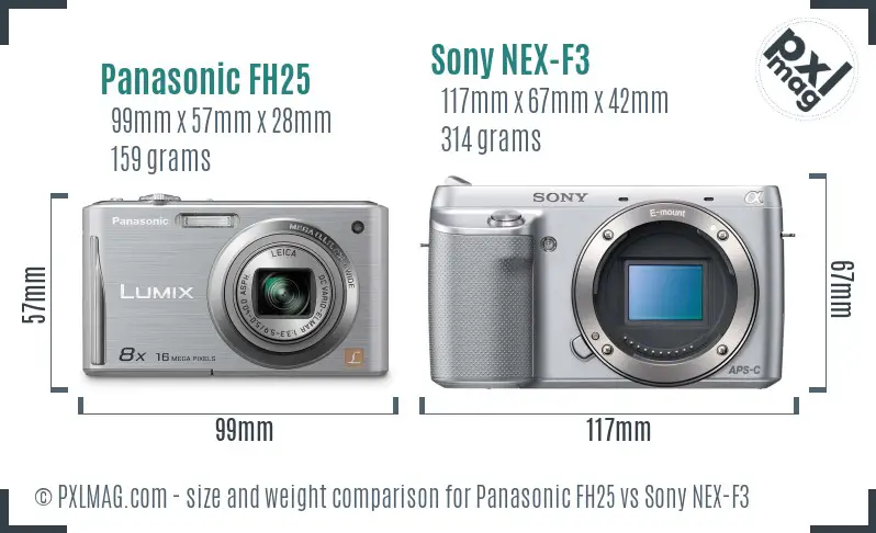 Panasonic FH25 vs Sony NEX-F3 size comparison