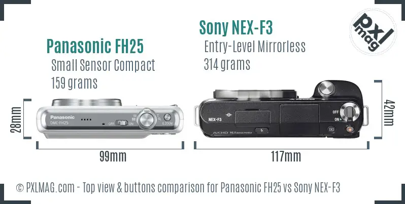 Panasonic FH25 vs Sony NEX-F3 top view buttons comparison