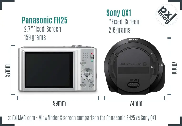 Panasonic FH25 vs Sony QX1 Screen and Viewfinder comparison