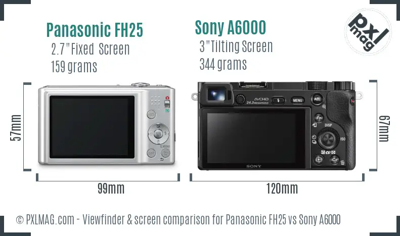 Panasonic FH25 vs Sony A6000 Screen and Viewfinder comparison