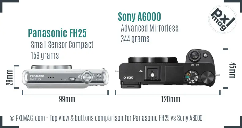 Panasonic FH25 vs Sony A6000 top view buttons comparison