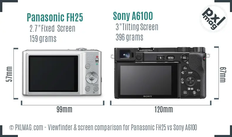 Panasonic FH25 vs Sony A6100 Screen and Viewfinder comparison