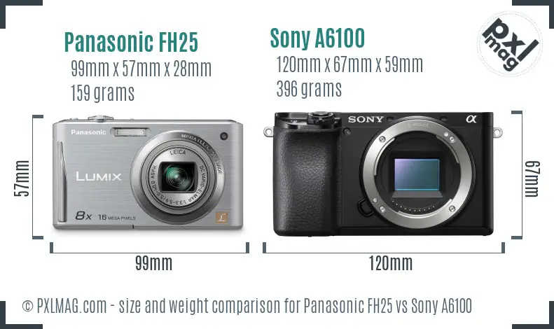 Panasonic FH25 vs Sony A6100 size comparison