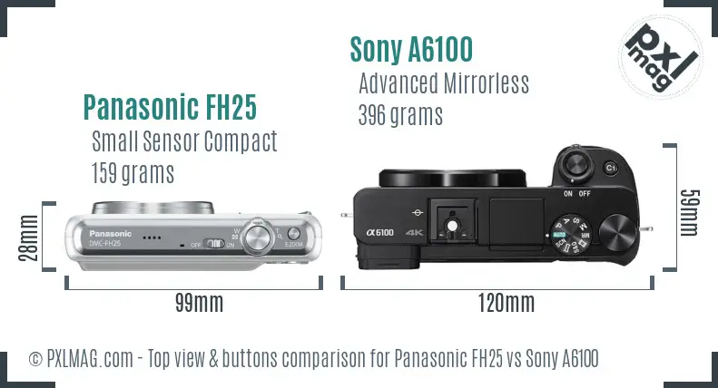 Panasonic FH25 vs Sony A6100 top view buttons comparison