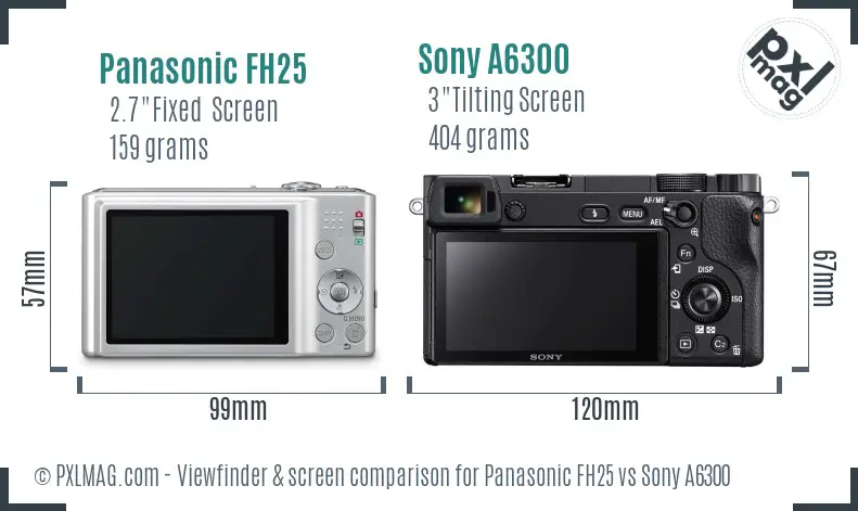 Panasonic FH25 vs Sony A6300 Screen and Viewfinder comparison