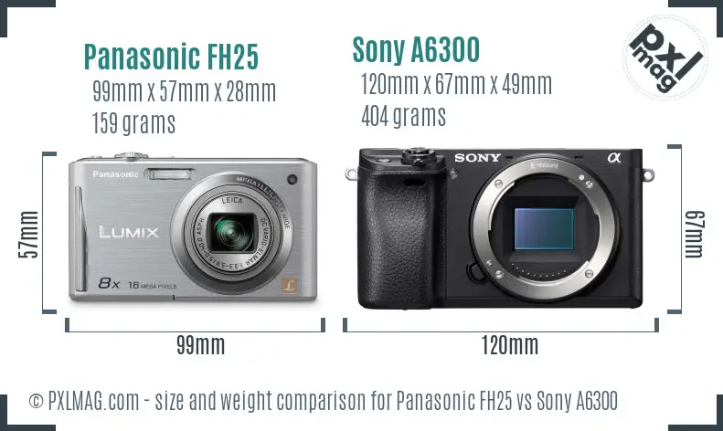 Panasonic FH25 vs Sony A6300 size comparison