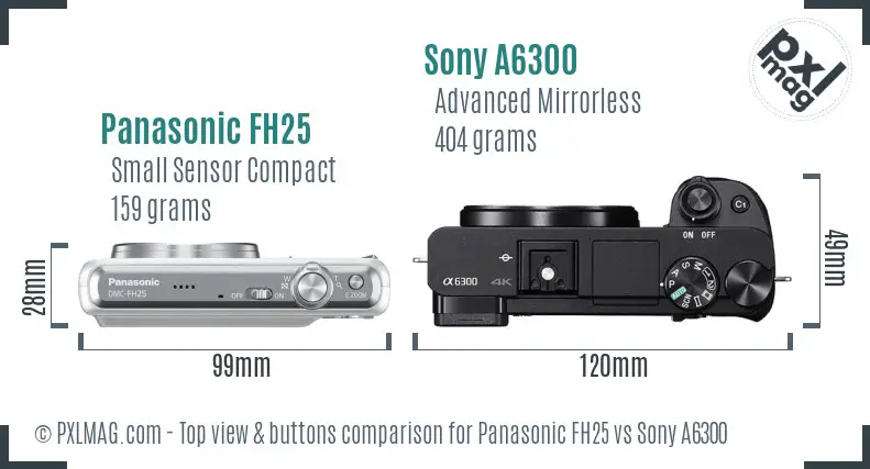 Panasonic FH25 vs Sony A6300 top view buttons comparison