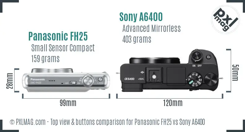 Panasonic FH25 vs Sony A6400 top view buttons comparison