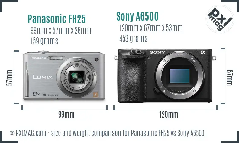 Panasonic FH25 vs Sony A6500 size comparison