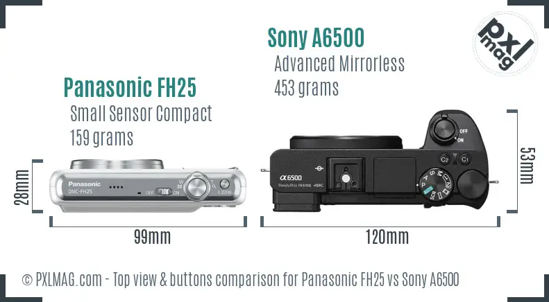 Panasonic FH25 vs Sony A6500 top view buttons comparison